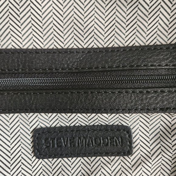 Steve Madden Women's Black Vegan Leather Large Double Handle Crossbody Satchel - Picture 10 of 13